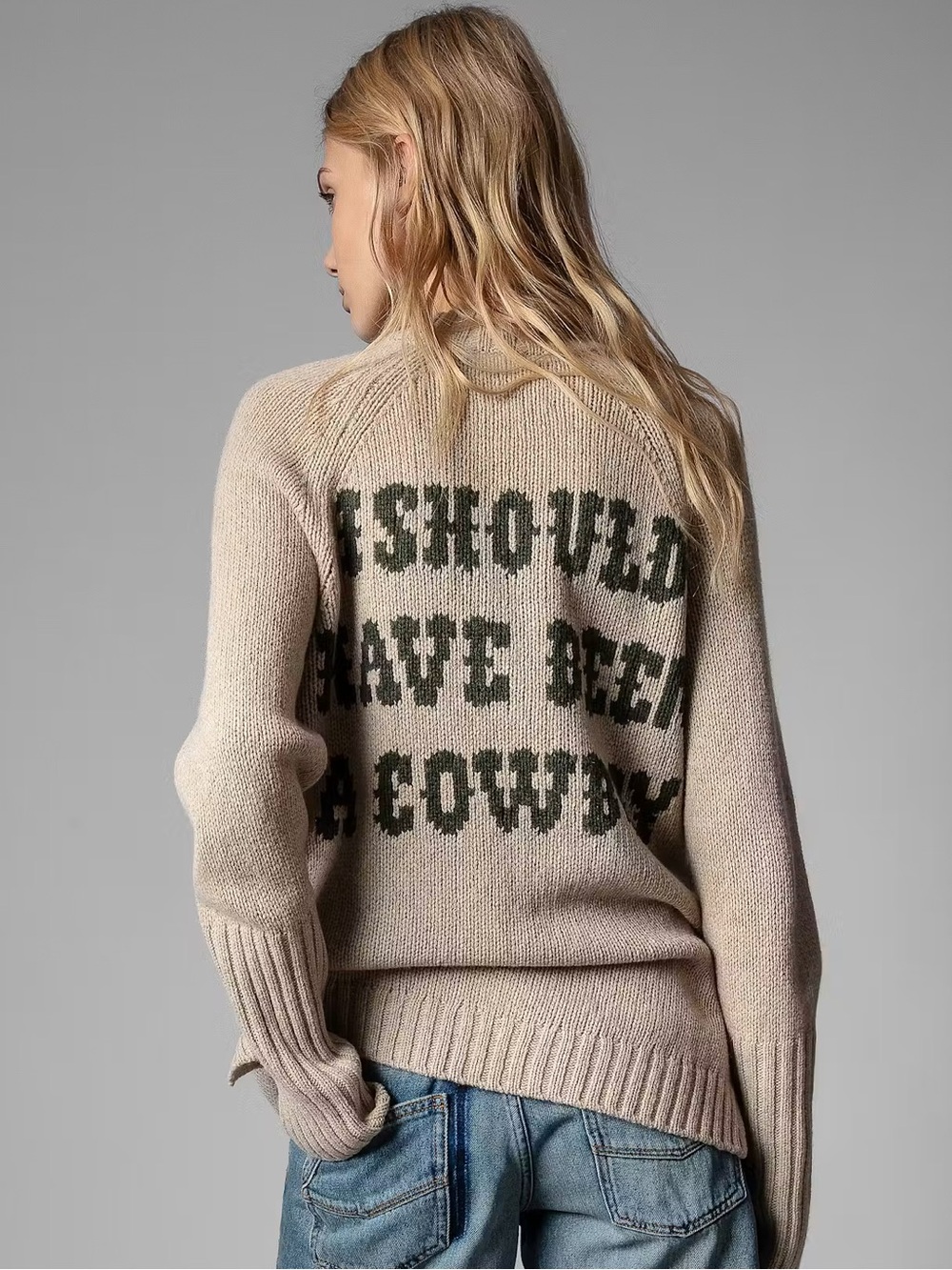 Zadig & Voltaire Valmy Cowboy Merino Wool Sweater Oatmeal S